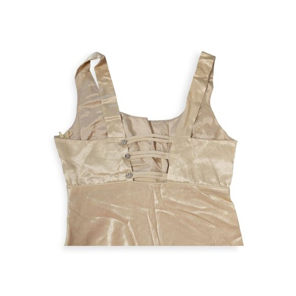 Vintage Steppin Out Satin Maxi Dress In Champagne Beige SZ S - Picture 3 of 15